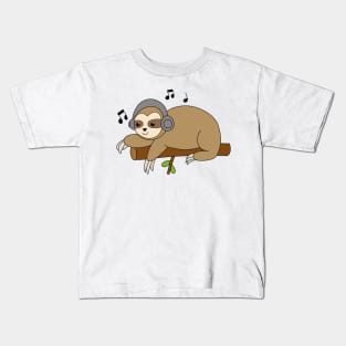 Sloth with Headphones Kids T-Shirt